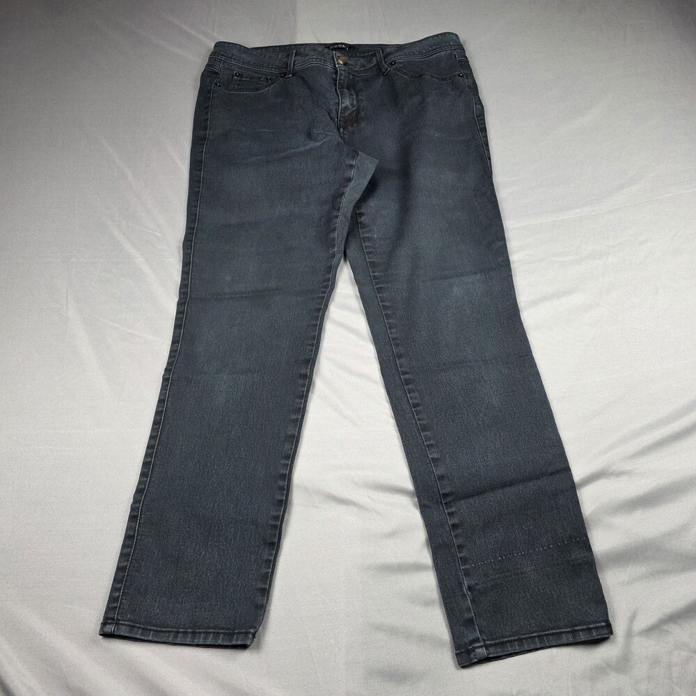 Roz & Ali Straight Leg Mid Rise Jeans Women's Plus Size 16 Slight Faded Black